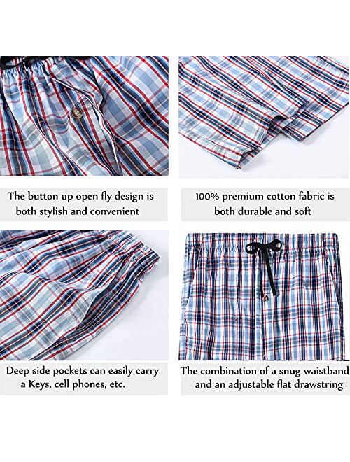 AjezMax Men's Pajama Bottoms Cotton Plaid Sleep Pants Long Lounge Pants Long Sleepwear Pack