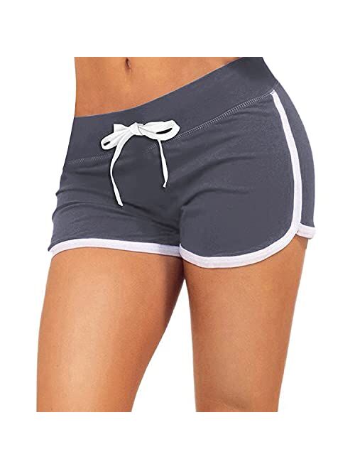 GEEK LIGHTING Women Running Yoga Shorts Elastic Waistband Athletic Gym Jogging Shorts