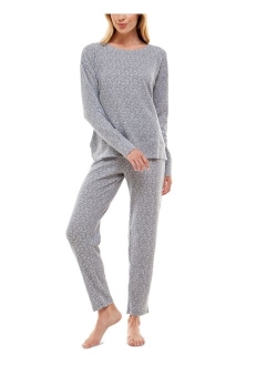 Jaclyn Intimates Fuzzy Luxe Waffle Long Sleeve Top & Open Leg Pant Set