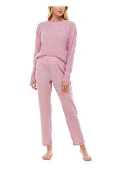 Jaclyn Intimates Fuzzy Luxe Waffle Long Sleeve Top & Open Leg Pant Set