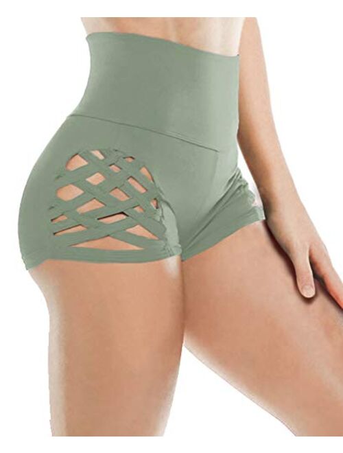 Aurgelmir Women's Workout Yoga Shorts High Waist Tummy Control Criss Cross Athletic Sports Booty Short Leggings