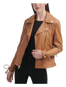 Women's Faux-Leather Asymmetrical Moto Coat