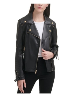 Women's Faux-Leather Asymmetrical Moto Coat