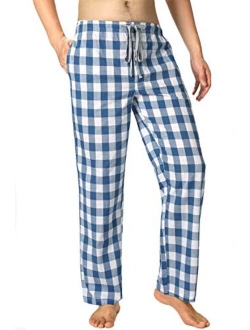 Bintangor Men's Pajama Pant 100% Woven Cotton Plaid Sleep Elastic Waistband Lounge Wear Long Pjs