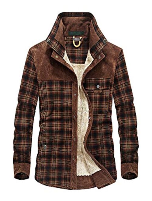 Haellun Men's Long Sleeve Sherpa Lined Shirt Jacket Flannel Plaid Fleece Coats