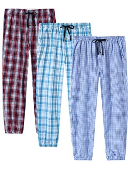 JINSHI Mens Pajama Pant Lounge Pants Sleepwear Pants Soft Cotton Plaid Lounge Pants with Pockets