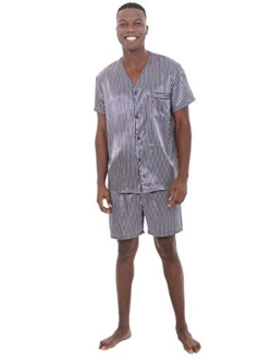 Mens Satin Pajamas, Short V-Neck Pj Set