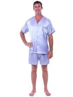 Mens Satin Pajamas, Short V-Neck Pj Set