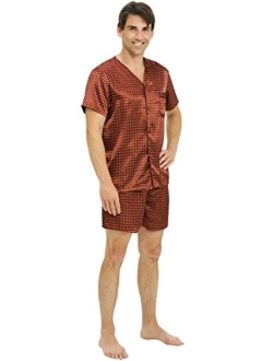 Mens Satin Pajamas, Short V-Neck Pj Set