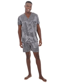 Mens Satin Pajamas, Short V-Neck Pj Set