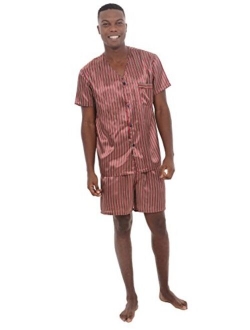 Mens Satin Pajamas, Short V-Neck Pj Set