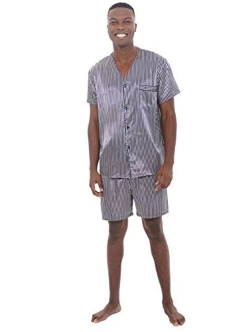 Alexander Del Rossa Mens Satin Pajamas, Short V-Neck Pj Set