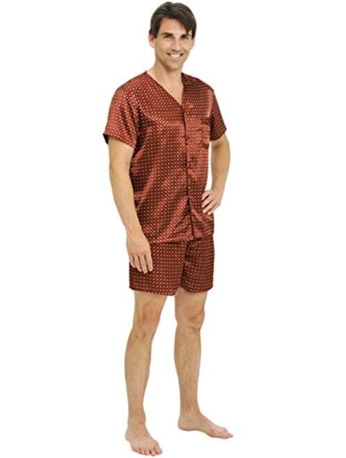 Alexander Del Rossa Mens Satin Pajamas, Short V-Neck Pj Set