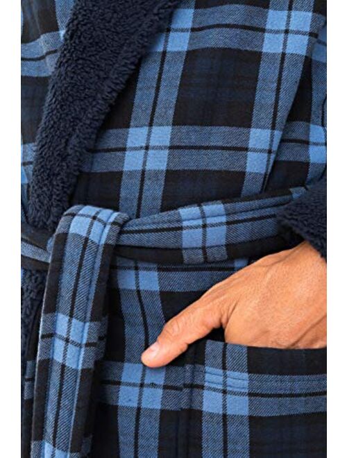 Men's Bonded Fleece Robe, Blue Check