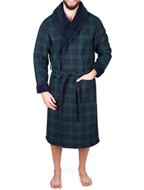 Men's Bonded Fleece Robe, Blue Check