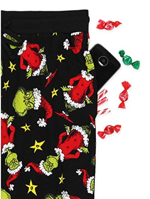 Dr. Seuss The Grinch Mens Christmas Holiday Santa Pajama Pants with Pockets