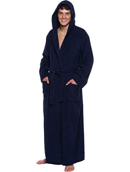 Ross Michaels Mens Robe Big & Tall with Hood - Long Terry Cotton Bathrobe with Shawl Collar