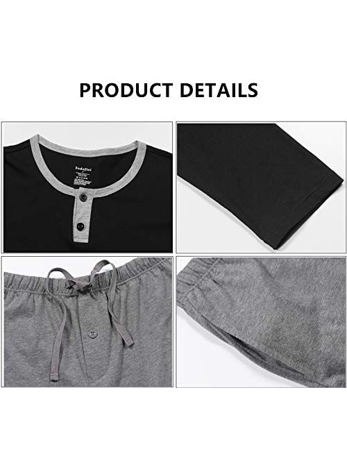 Indefini Mens Cotton Pajamas Set Long Sleeve Sleepwear Pjs Top and Bottom Men Loungewear, Size S-XL