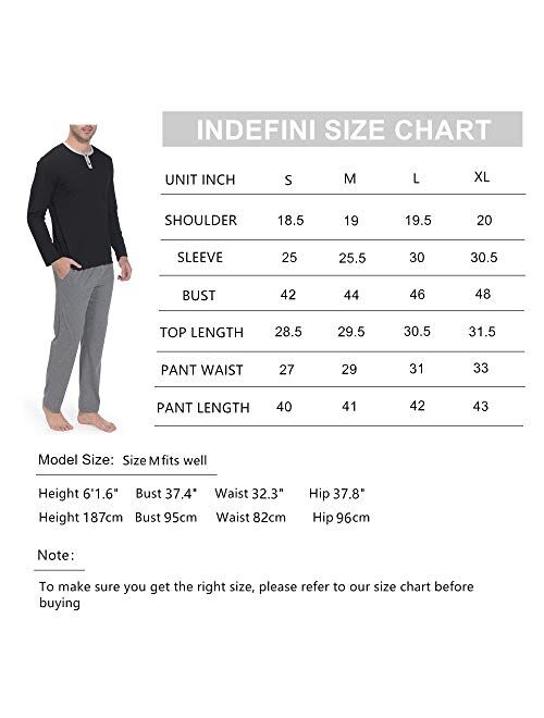 Indefini Mens Cotton Pajamas Set Long Sleeve Sleepwear Pjs Top and Bottom Men Loungewear, Size S-XL