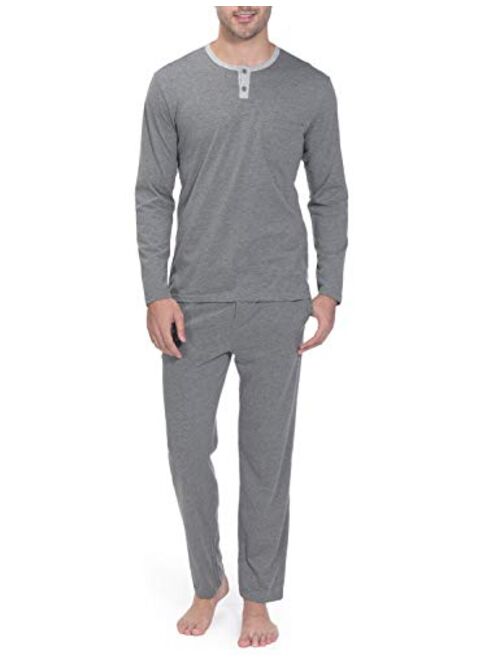 Indefini Mens Cotton Pajamas Set Long Sleeve Sleepwear Pjs Top and Bottom Men Loungewear, Size S-XL