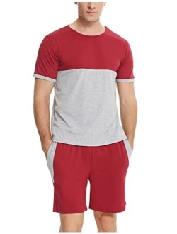 Sykooria Mens Pajama Set Short Sleeve Lightweight Loungewear Shorts Soft Sleepwear Pjs Set for Summer