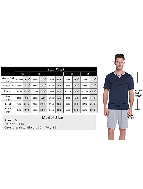 Sykooria Mens Pajama Set Short Sleeve Lightweight Loungewear Shorts Soft Sleepwear Pjs Set for Summer