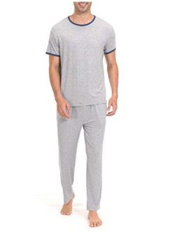 Indefini Men's Pajama Set Short Sleeve Sleepwear Pjs Top and Pant Soft Men Lounge Sets, Size S-2XL