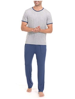 Indefini Men's Pajama Set Short Sleeve Sleepwear Pjs Top and Pant Soft Men Lounge Sets, Size S-2XL