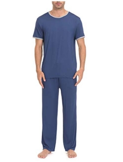 Indefini Men's Pajama Set Short Sleeve Sleepwear Pjs Top and Pant Soft Men Lounge Sets, Size S-2XL