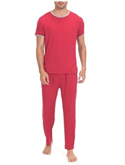 Indefini Men's Pajama Set Short Sleeve Sleepwear Pjs Top and Pant Soft Men Lounge Sets, Size S-2XL