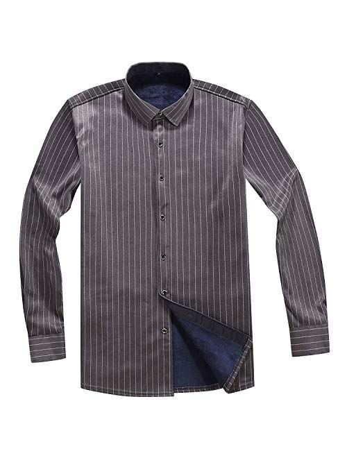 Aoliwen Men’s Long Sleeve Shirts- Thermal Work Padded Warm Shirts Quilted Lined Flannel Heavyweight Plaid Fleece Shirt