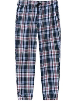 JINSHI Mens Pajama Bottoms Sleepwear Soft Cotton Plaid Lounge Wear Pants