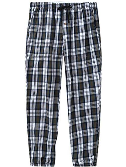 JINSHI Mens Pajama Bottoms Sleepwear Soft Cotton Plaid Lounge Wear Pants