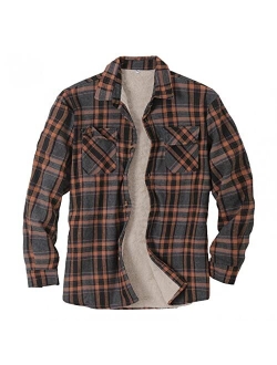 Mteng Men's Warm Sherpa Lined Plaid Flannel Shirt Fleece Jacket Windproof Thermal Long Sleeve Button down Checked Shirt