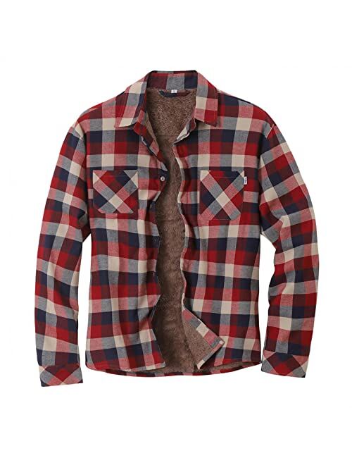 Buy Mteng Men's Warm Sherpa Lined Plaid Flannel Shirt Fleece