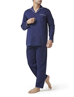 Men's Pajama Set Mercerized Cotton Sleepwear Long Sleeve Top & Bottom Loungewear PJs