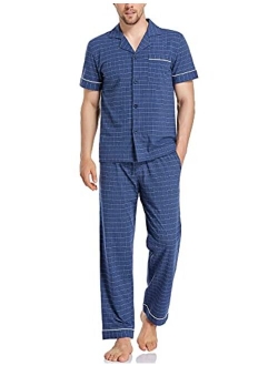 COLORFULLEAF Men's 100% Cotton Pajamas Set Button Down Sleepwear Short Sleeve and Long Pants Pjs