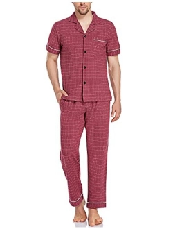 COLORFULLEAF Men's 100% Cotton Pajamas Set Button Down Sleepwear Short Sleeve and Long Pants Pjs