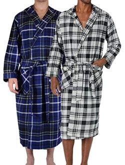 Mens 2 Pack Long Sleep -Sauna Robe / 100% Cotton Flannel Brush Warm Bathrobe
