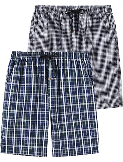 Airike Men’s Pajama Shorts Man Plaid Sleep Shorts Cotton Boxer Lounge Shorts with Pockets