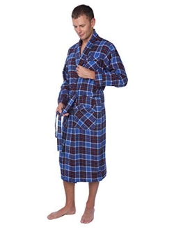 Beverly Rock Premium Flannel Robe, Cotton Plaid Shawl Collar Robe with Pockets MRP_Y19 Green Blue