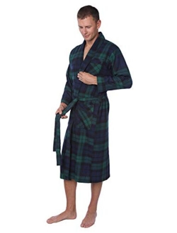 Beverly Rock Premium Flannel Robe, Cotton Plaid Shawl Collar Robe with Pockets MRP_Y19 Green Blue