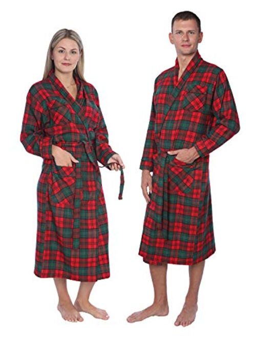 Beverly Rock Premium Flannel Robe, Cotton Plaid Shawl Collar Robe with Pockets MRP_Y19 Green Blue