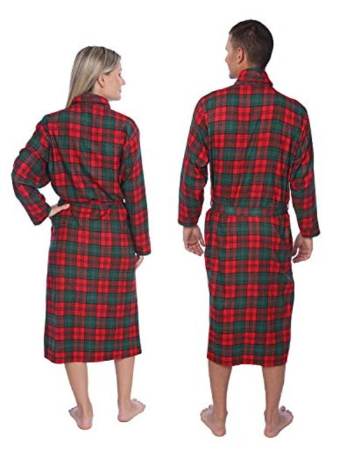 Beverly Rock Premium Flannel Robe, Cotton Plaid Shawl Collar Robe with Pockets MRP_Y19 Green Blue