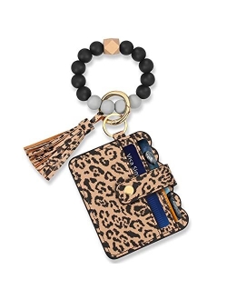 Wristlet Keychain Key Ring Bracelet: Silicone Chain Beaded Bangle Card Holder