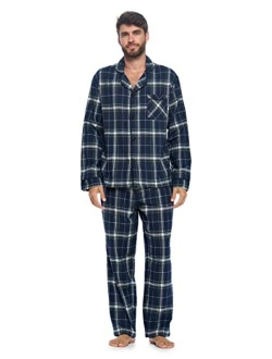 Mens Flannel Long Sleeve Pajamas Set Plaid Sleepwear & Loungewear Button Down PJ Set