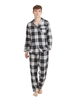 Yoimira Mens Pajamas Set Long Sleeve ,Soft 2 Piece pjs Set,100% Cotton Sleepwear Set for Men