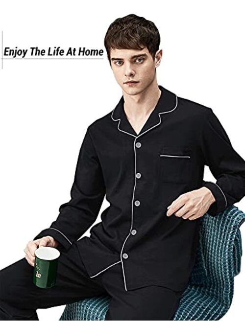 Yoimira Mens Pajamas Set Long Sleeve ,Soft 2 Piece pjs Set,100% Cotton Sleepwear Set for Men