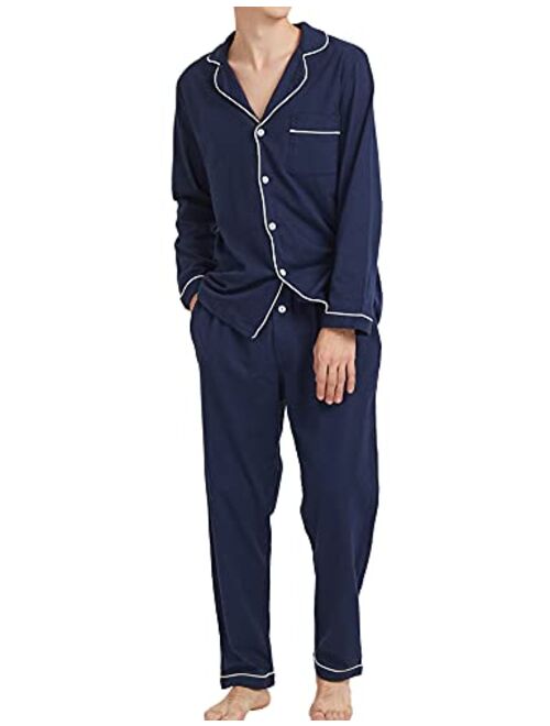 Yoimira Mens Pajamas Set Long Sleeve ,Soft 2 Piece pjs Set,100% Cotton Sleepwear Set for Men