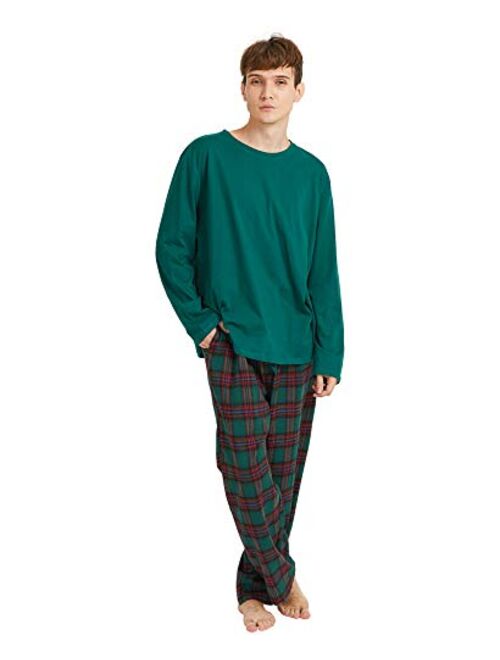 Yoimira Mens Pajamas Set Long Sleeve ,Soft 2 Piece pjs Set,100% Cotton Sleepwear Set for Men